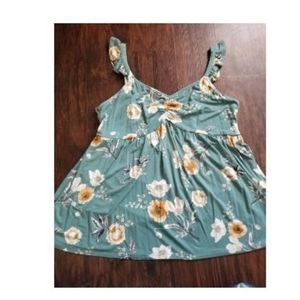 Super Soft, Green Floral Babydoll Tank